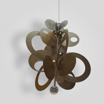 77677-led-al-h-sh Contemporary Coin Chandelier with LED Uplights and Pyrex Glass Ball - ADG Lighting Collection