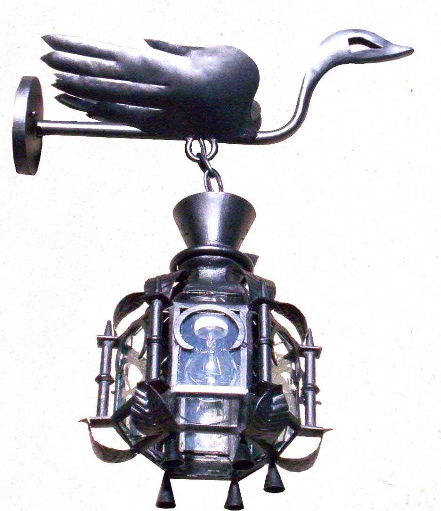 1192 Mb1 Ir W Fr Forged Swan Lantern On Forged Arm Architect George Washington Smith ADG Lighting Casa Del Herrero Inspired