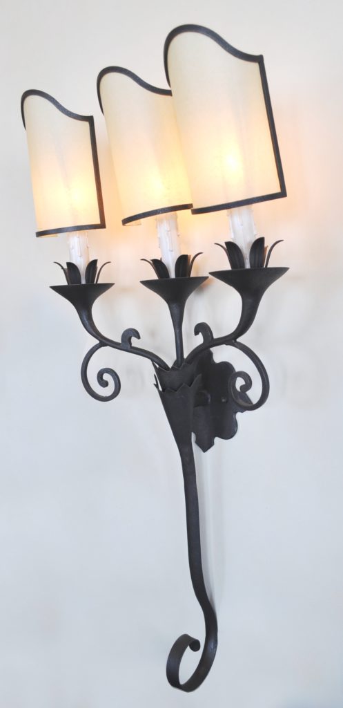 5282 Cb3 Ir S Ba 3 Light Iron Sconce With Oiled Parchment Shades