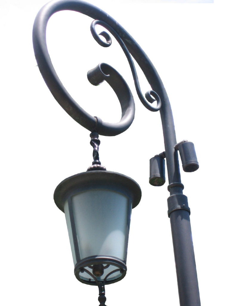 Post Lantern 650 Mb1 Br P Sh Round Lantern Pendant On Scrolle Post Arm ADG Lighting