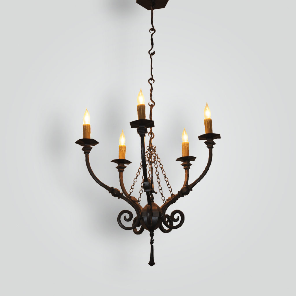20126-mb5-ir-pen-ba-5-lite-wrought-iron-chandelier – ADG Lighting Collection