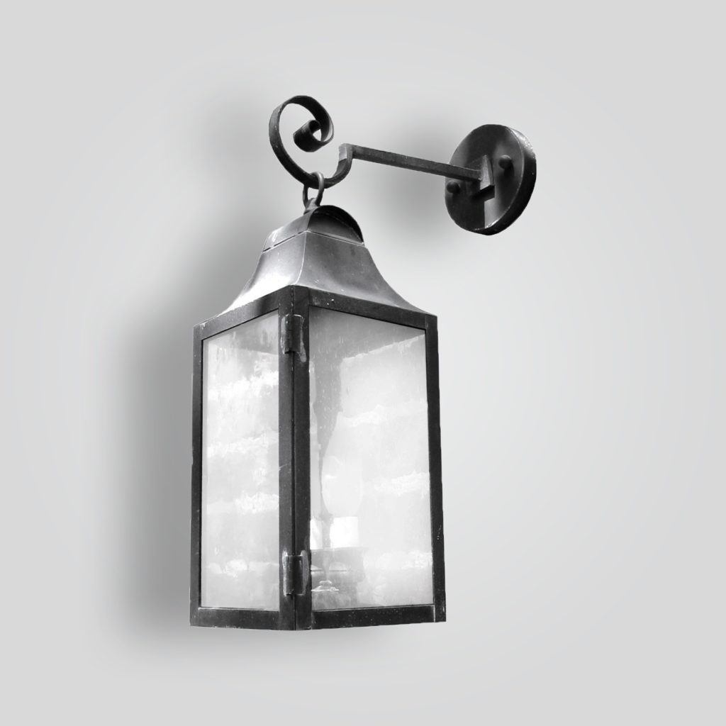 525b-cb2-br-w-sh Brass Lantern On Arm Clear Glass – ADG Lighting Collection