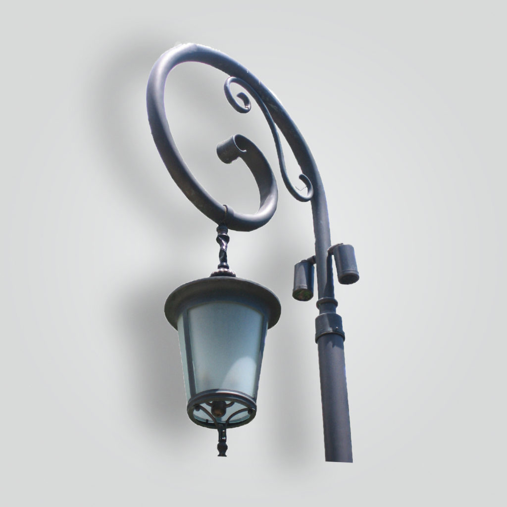650-mb1-br-p-sh Round Lantern Pendant on Scroll Post Arm – ADG Lighting Collection