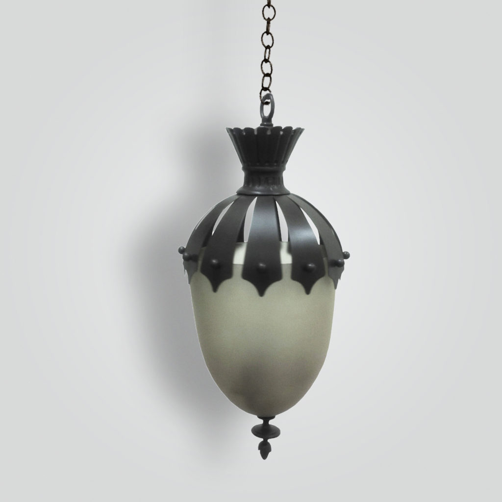 7015-mb1-br-h-sh-bell-jar-sandblasted-pyrex-glass-hanging-pendant-with-cast-ornament – ADG Lighting Collection