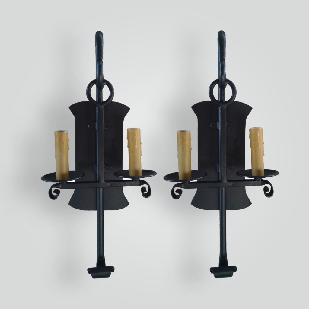5085 cb2 ir s ba Iron Double Candle Stick Sconce with Giacometti Finish – ADG Lighting Collection