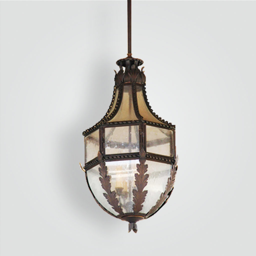 90568 cb4 st p sh Handmade Steel Pendant with Curved Lens and Acanthus Leaf Details – ADG Lighting Collection